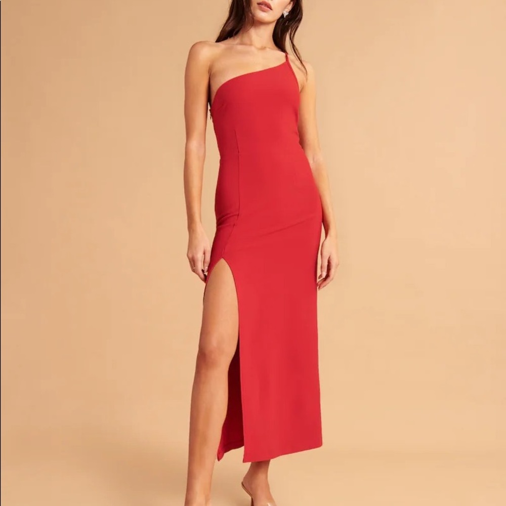 Asymmetrical One-Shoulder Maxi Dress - Red